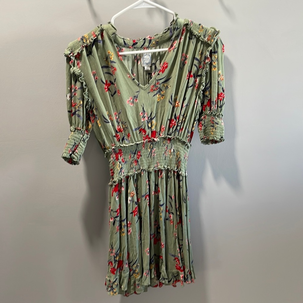 Olive green floral dress